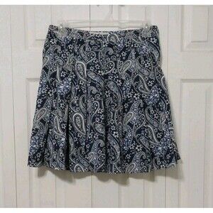 Tommy Hilfiger Women's Cotton Pleated Skirt Blue And White Paisly Print Size 10